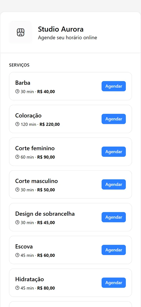 Agendamento online do DataShine aberto no celular